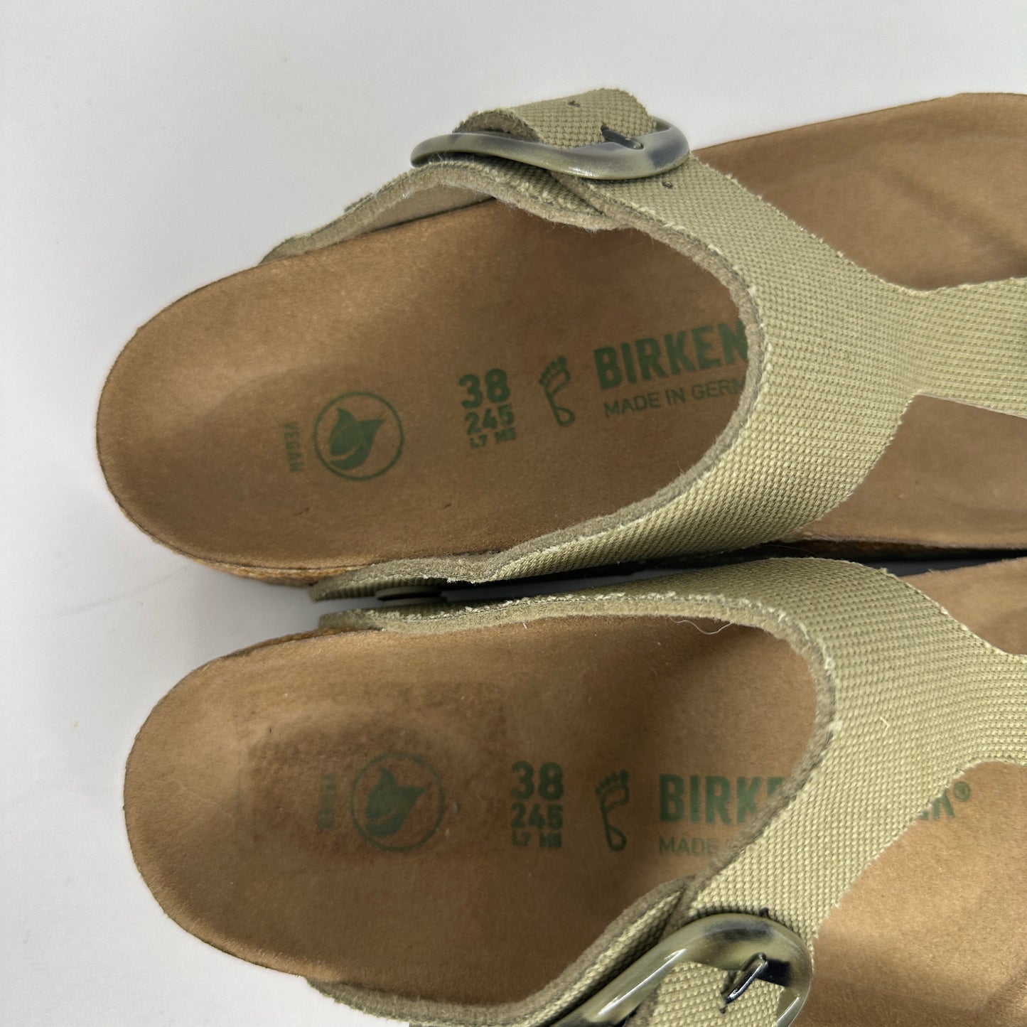 Birkenstock Gizeh Sandal Forest Green Adjustable Strap Slip On Cork Outsole Lightweight Open Toe