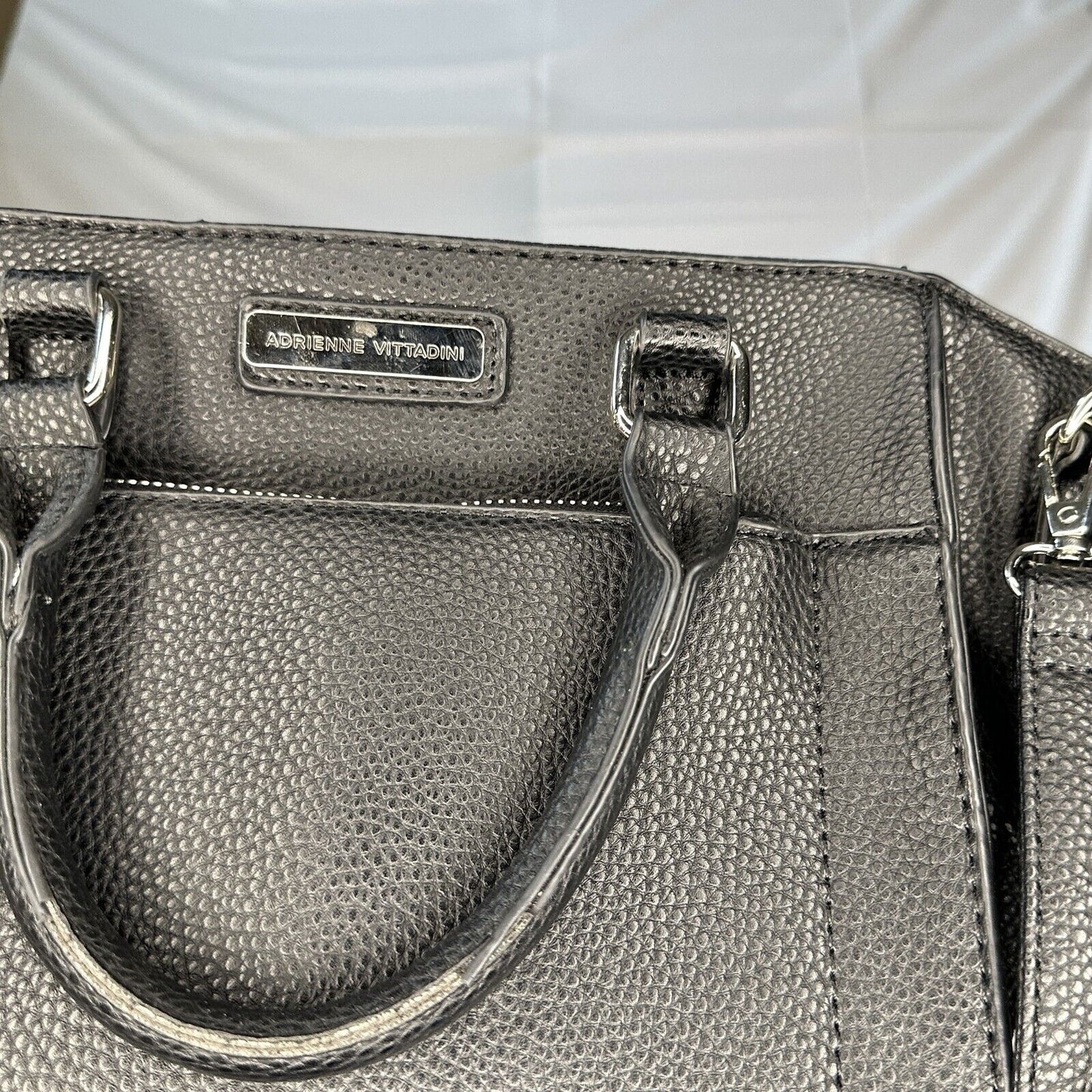 Adrienne Vittadini Black Leather Med. Purse Handbag Purse with Cross-Body Strap