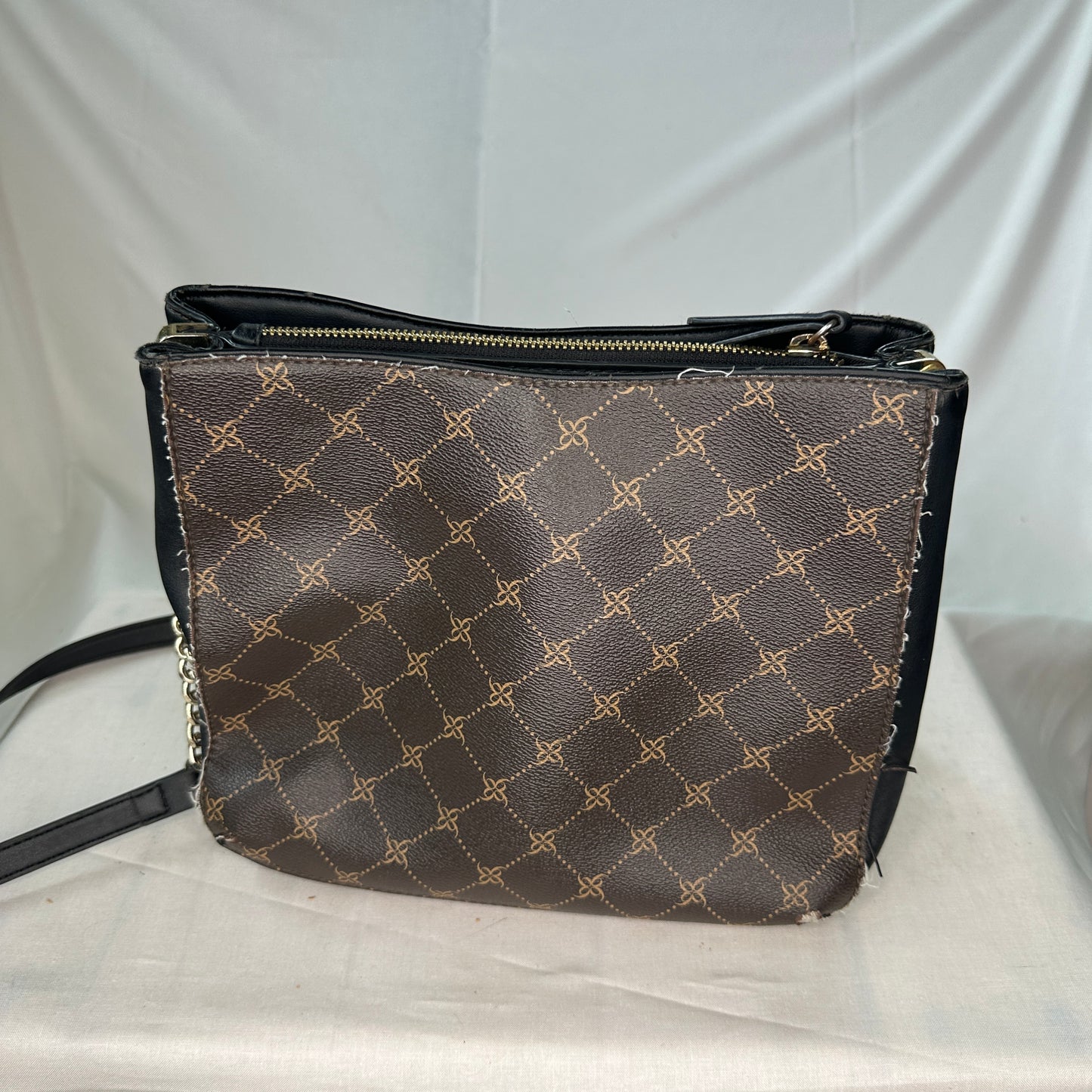 Nine West Fancy Purse Brown and Gold Chain Accents Impression to Designer Multiple Pockets/Zippers