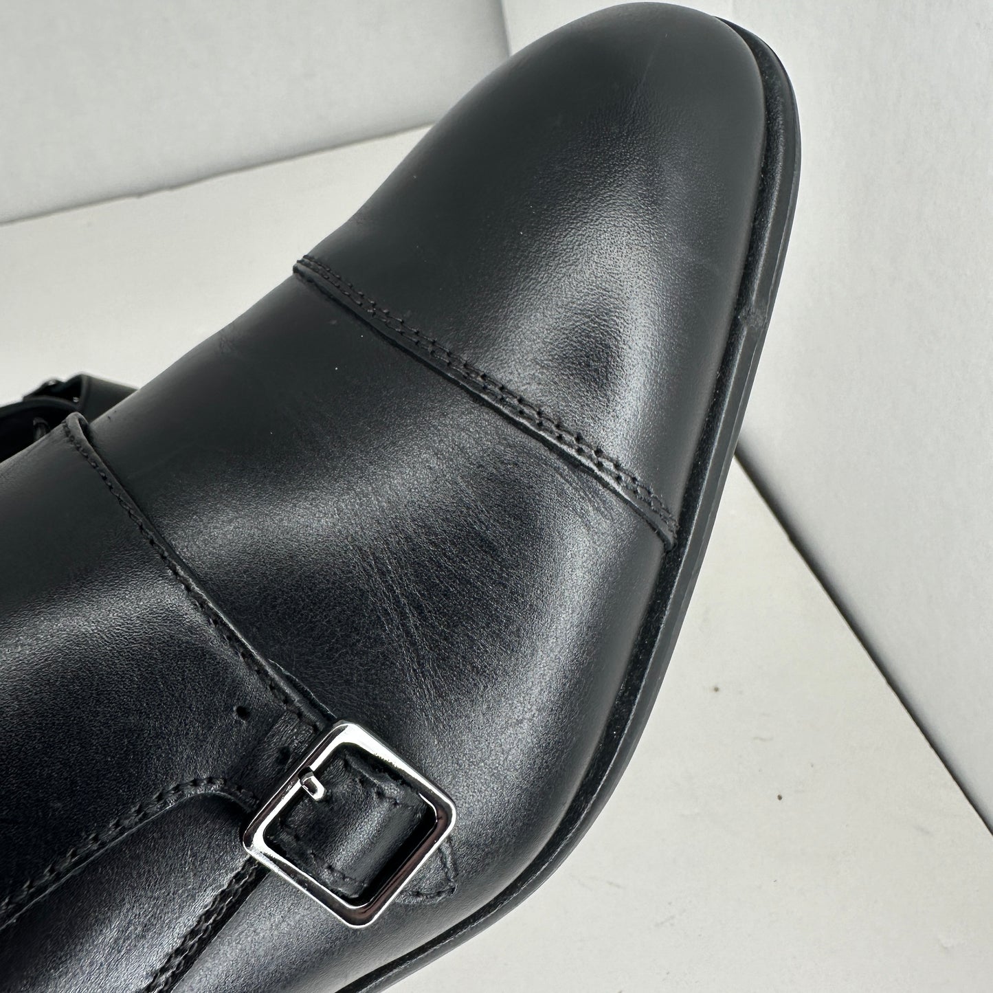Nordstrom Ortholite Mens Dress Shoes Black and Silver Adjustable Straps Arch Support Raised Heel Slip On Lightweight