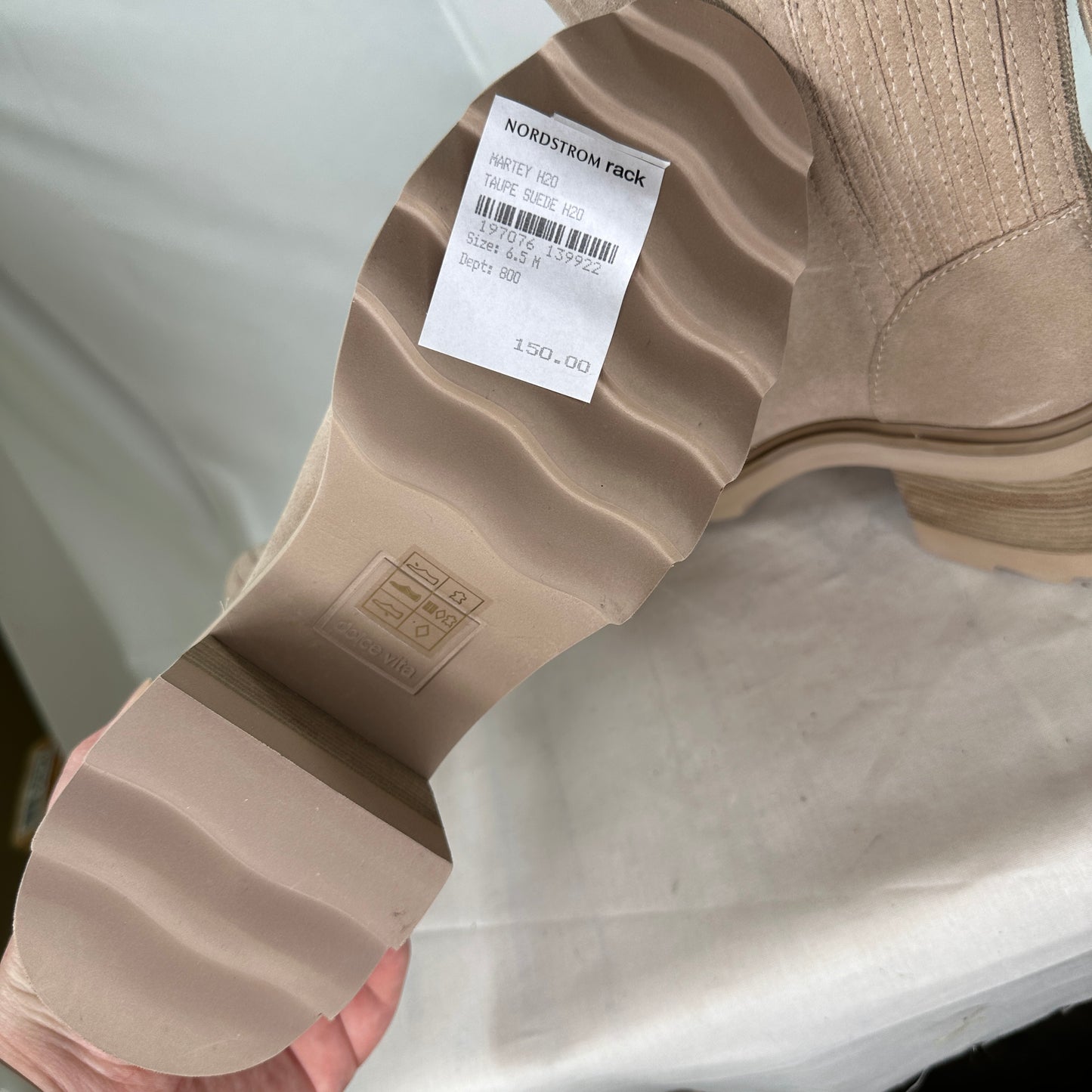 Dolce Vita Taupe Sued H2O Tan Suede Outside Tall Above Ankle 3" Platform Heel 6" Tube Cap Toe