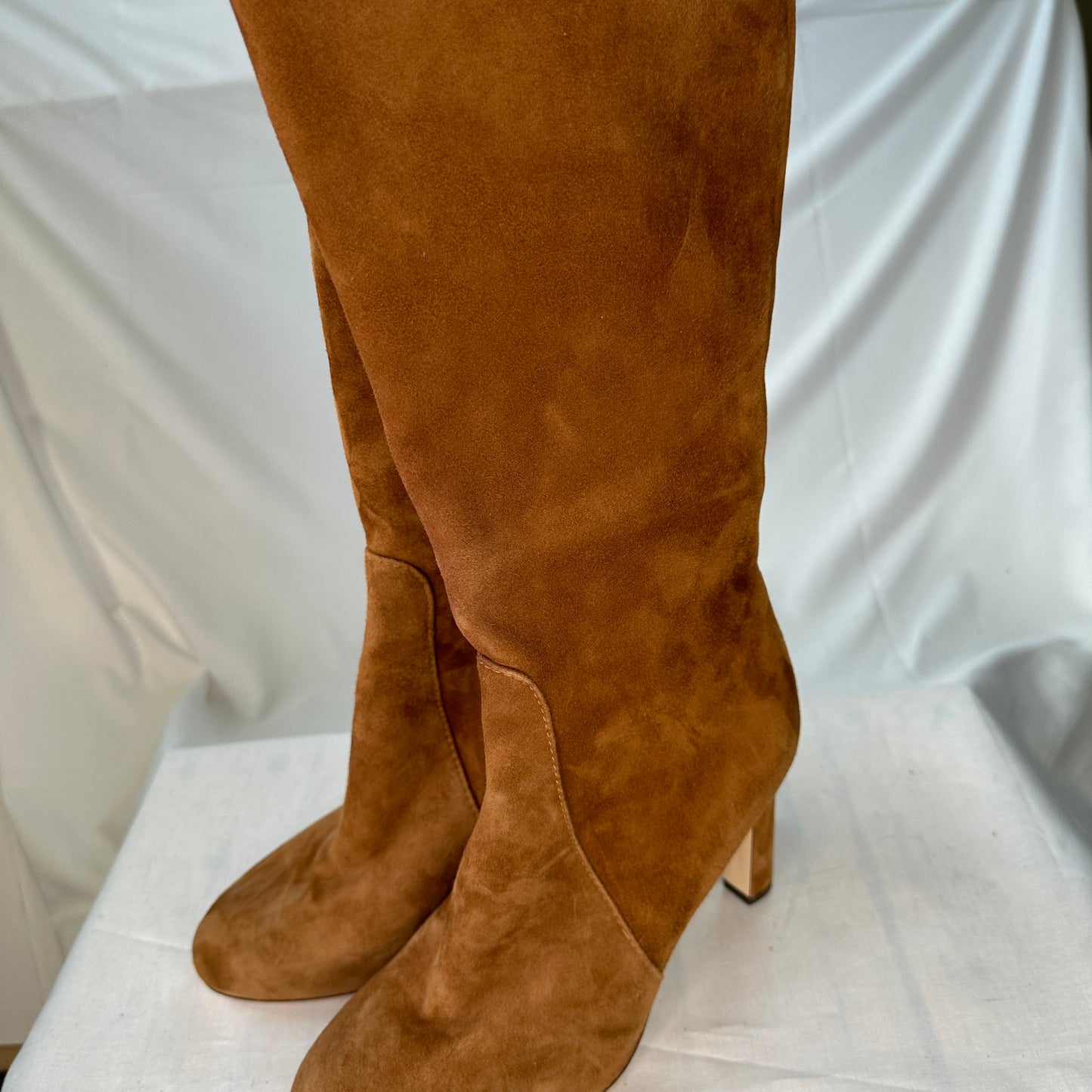 AGL Suede Knee High Boots Brown and Beige Suede 16" High Tube Full Height Zipper 3.5" Heel Made in Italy
