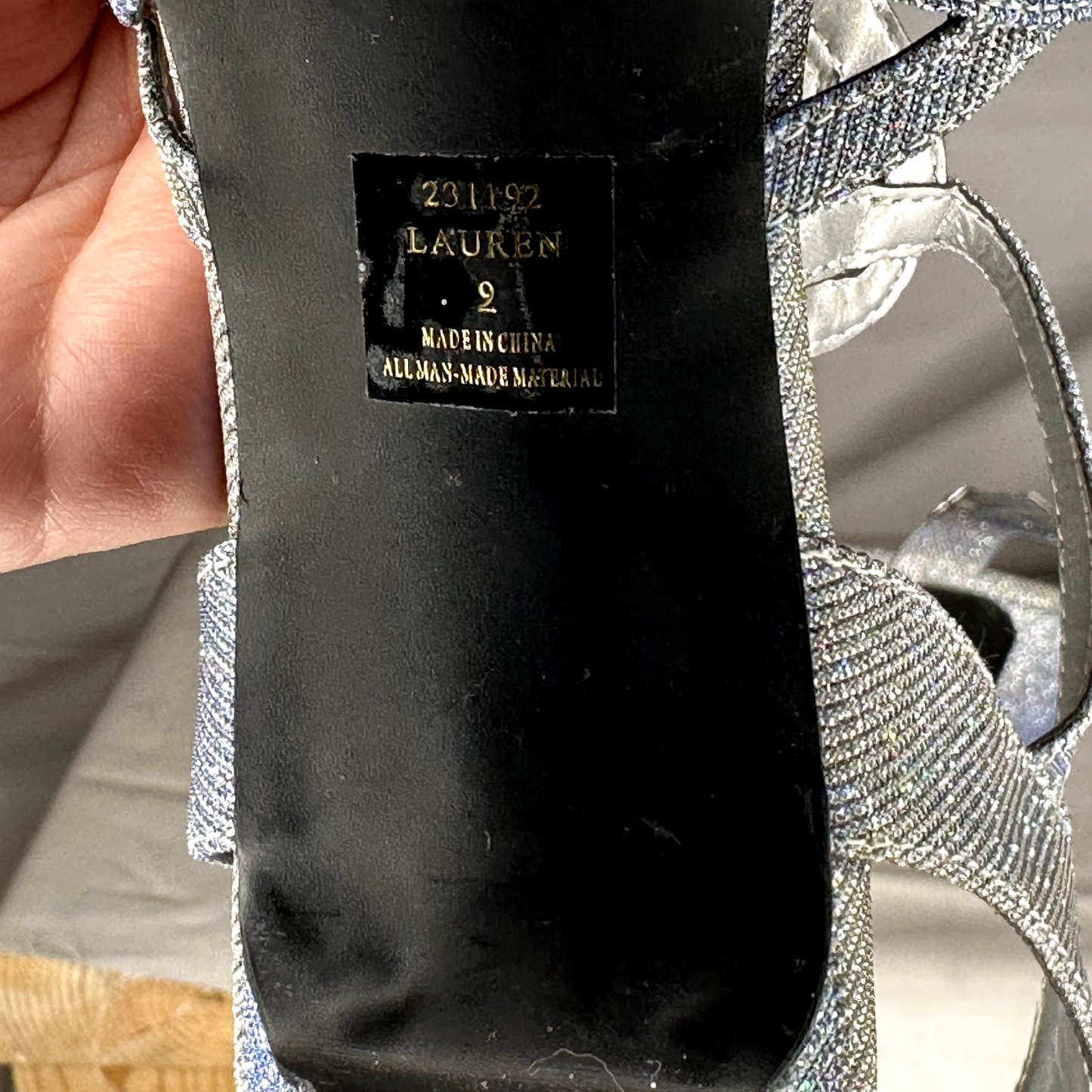 Maripe High Heel Shoes Size 2 Strappy Shiny Metallic Silver Color 1-2 Inch Heel