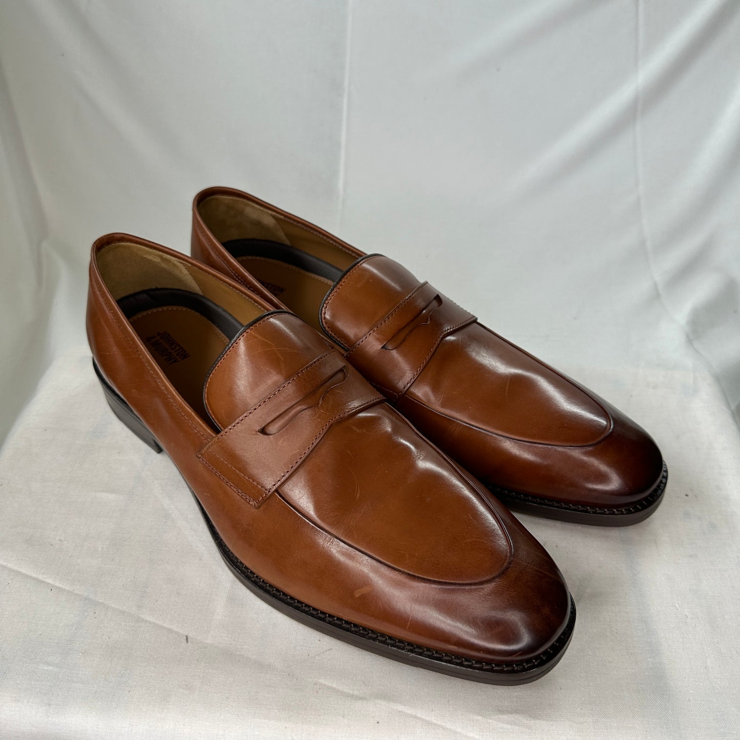 Johnston & Murphy Formal Dress Shoe Shiny Brown Slip On Shiny Leather Brown Unique Design Padded