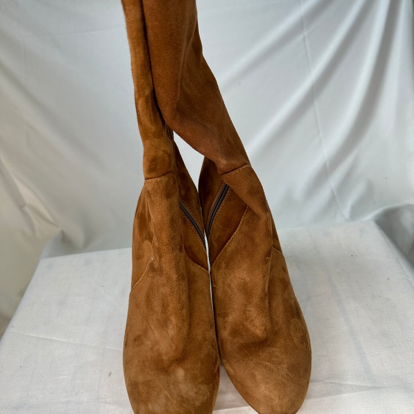 AGL Suede Knee High Boots Brown and Beige Suede 16" High Tube Full Height Zipper 3.5" Heel Made in Italy