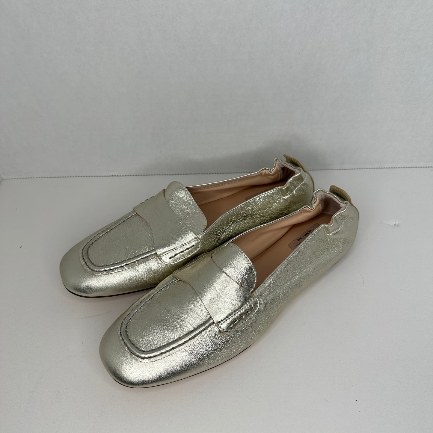 AGL Mara Pure Silver Moccasin Silver/Champagne Lightweight Slip On Leather Threaded Breathable Flats