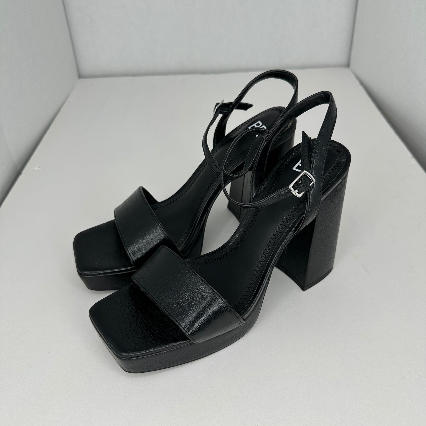 BP Noella Black 4" Heel Open Toe and Breathable Decorative Accent Adjustable Ankle Strap Buckle