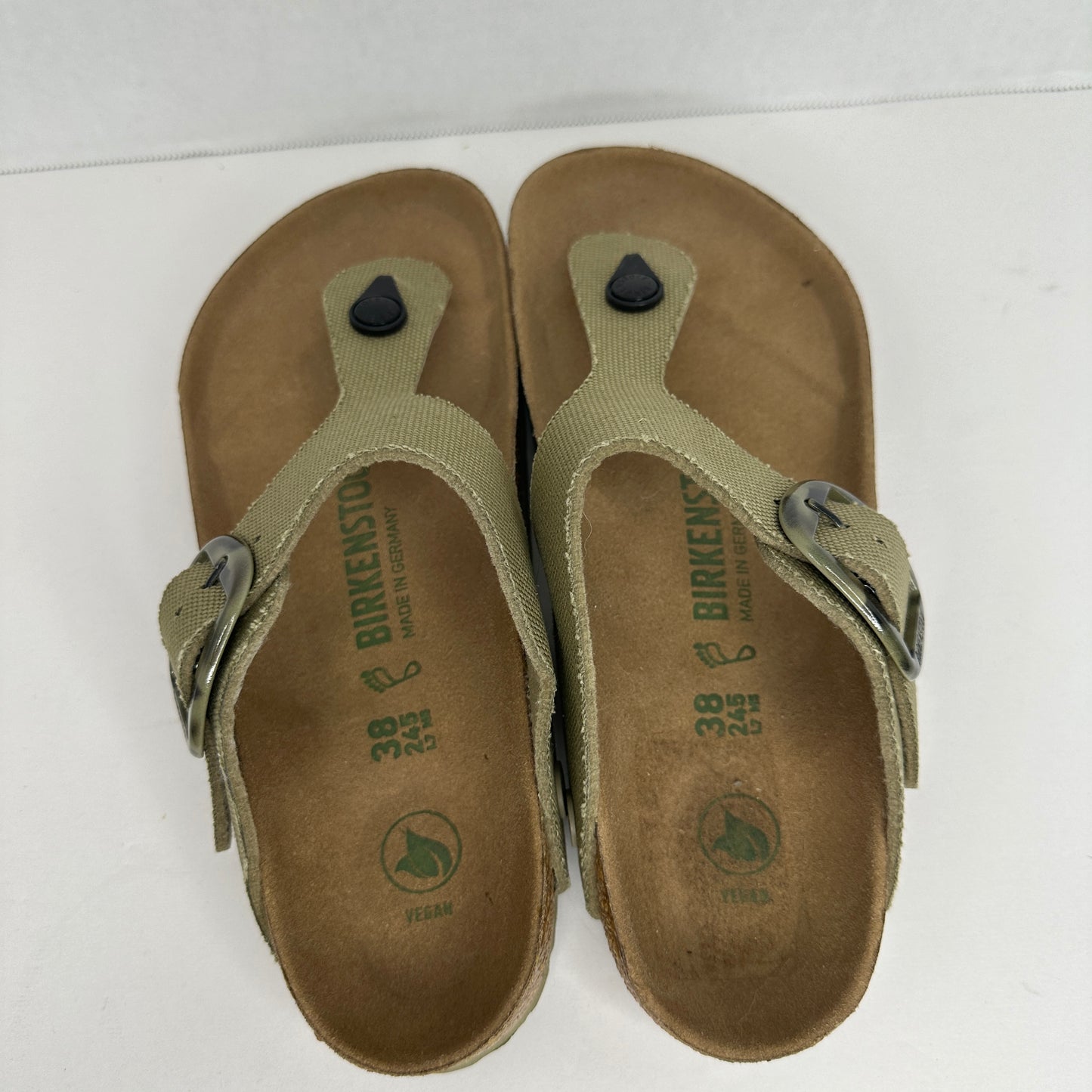 Birkenstock Gizeh Sandal Forest Green Adjustable Strap Slip On Cork Outsole Lightweight Open Toe
