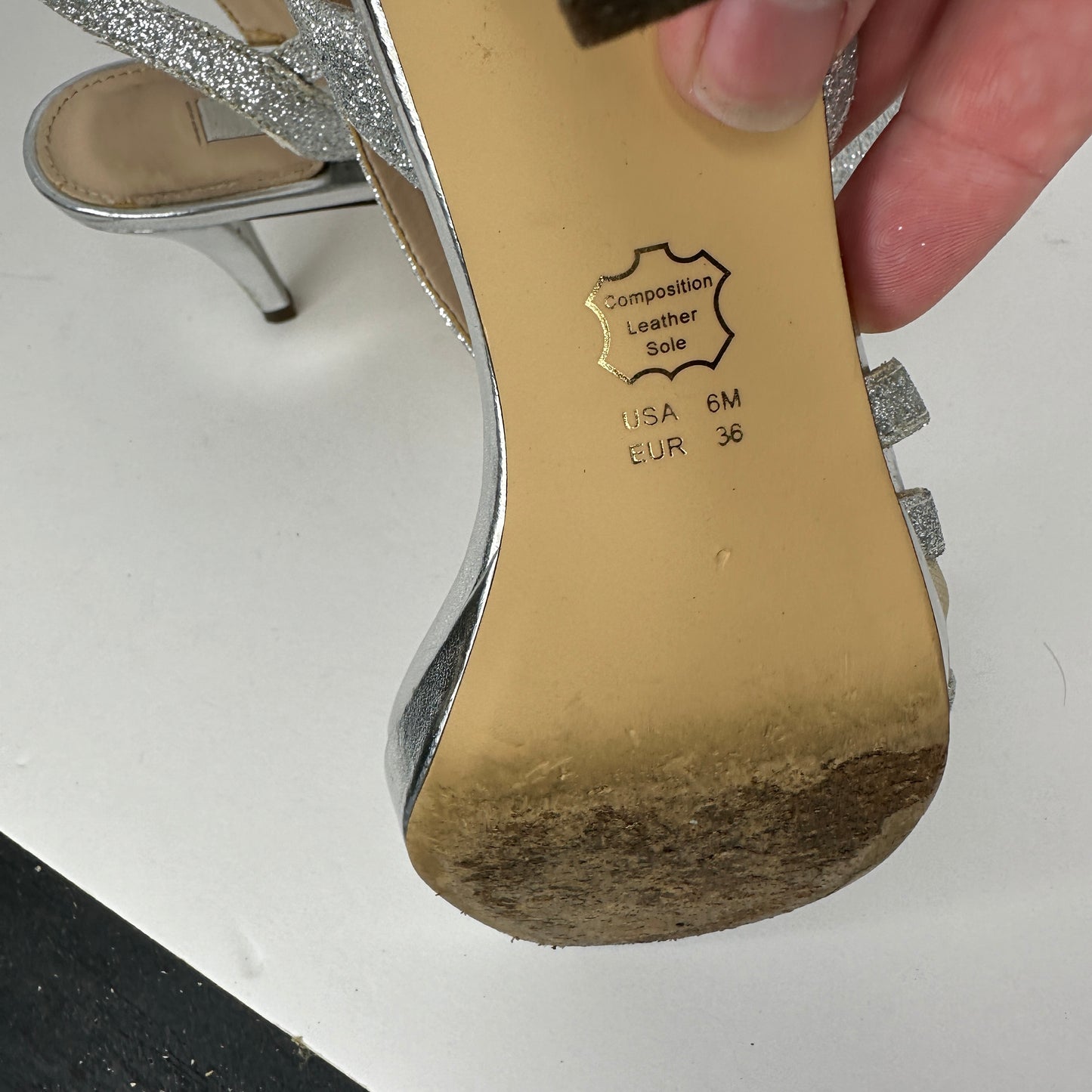 Nina New York Silver Silver Sparkles Padded Leather 3" Stiletto Heel Strappy Open Toe