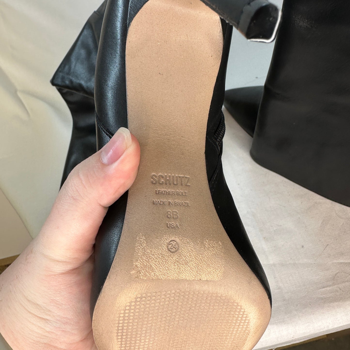 Schultz Leather Sole Black Soft Leather Made in Brazil Slip On Zipper 3" Heel