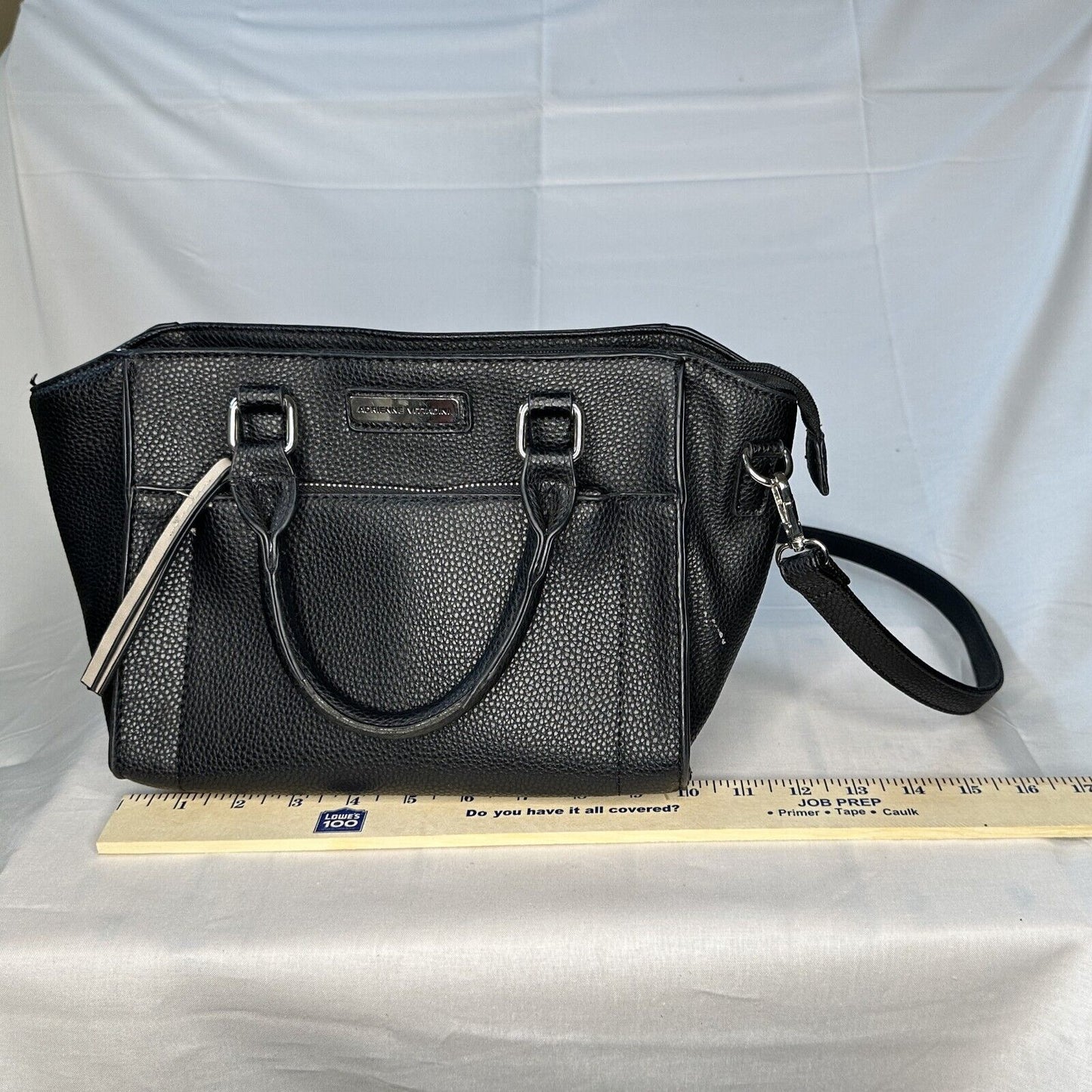 Adrienne Vittadini Black Leather Med. Purse Handbag Purse with Cross-Body Strap