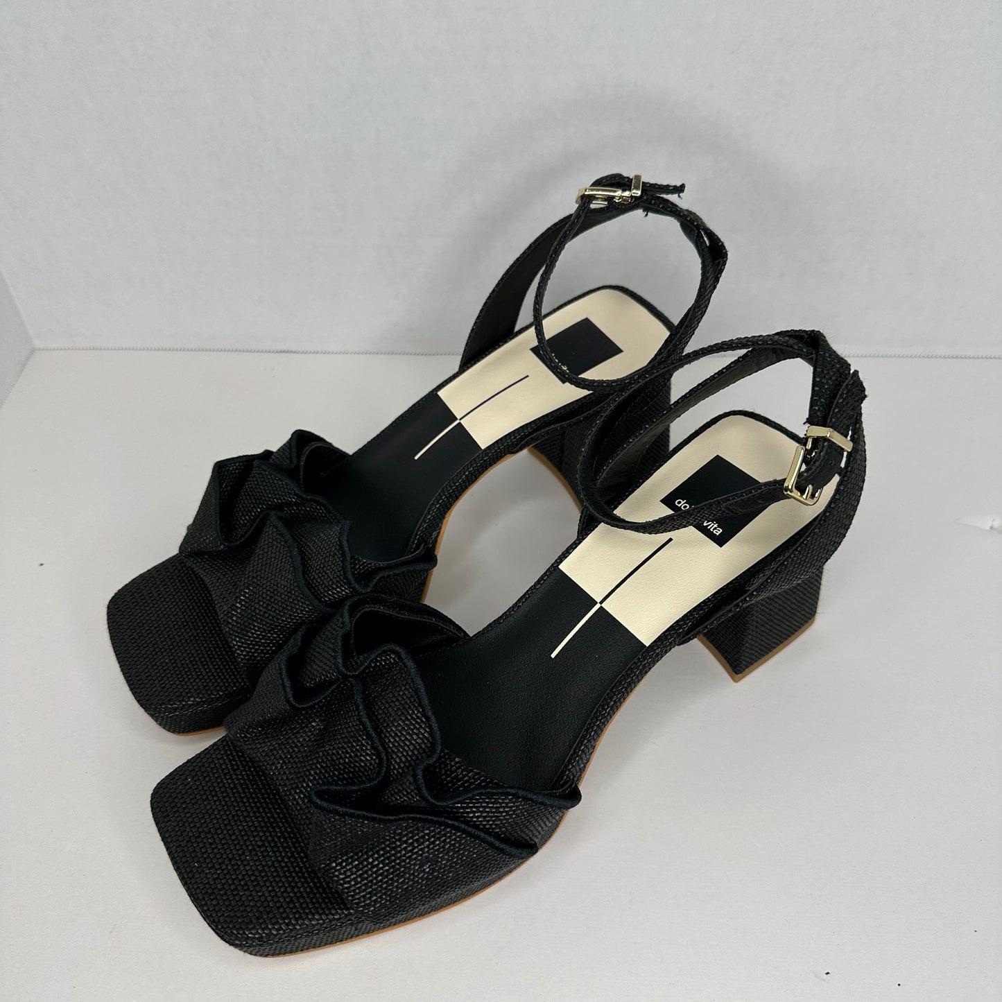 Dolce Vita Cheer Heels Black Lightweight Ankle Strap Buckle Adjustable Block Heel 3" Heel