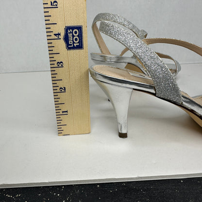 Nina New York Silver Silver Sparkles Padded Leather 3" Stiletto Heel Strappy Open  Toe