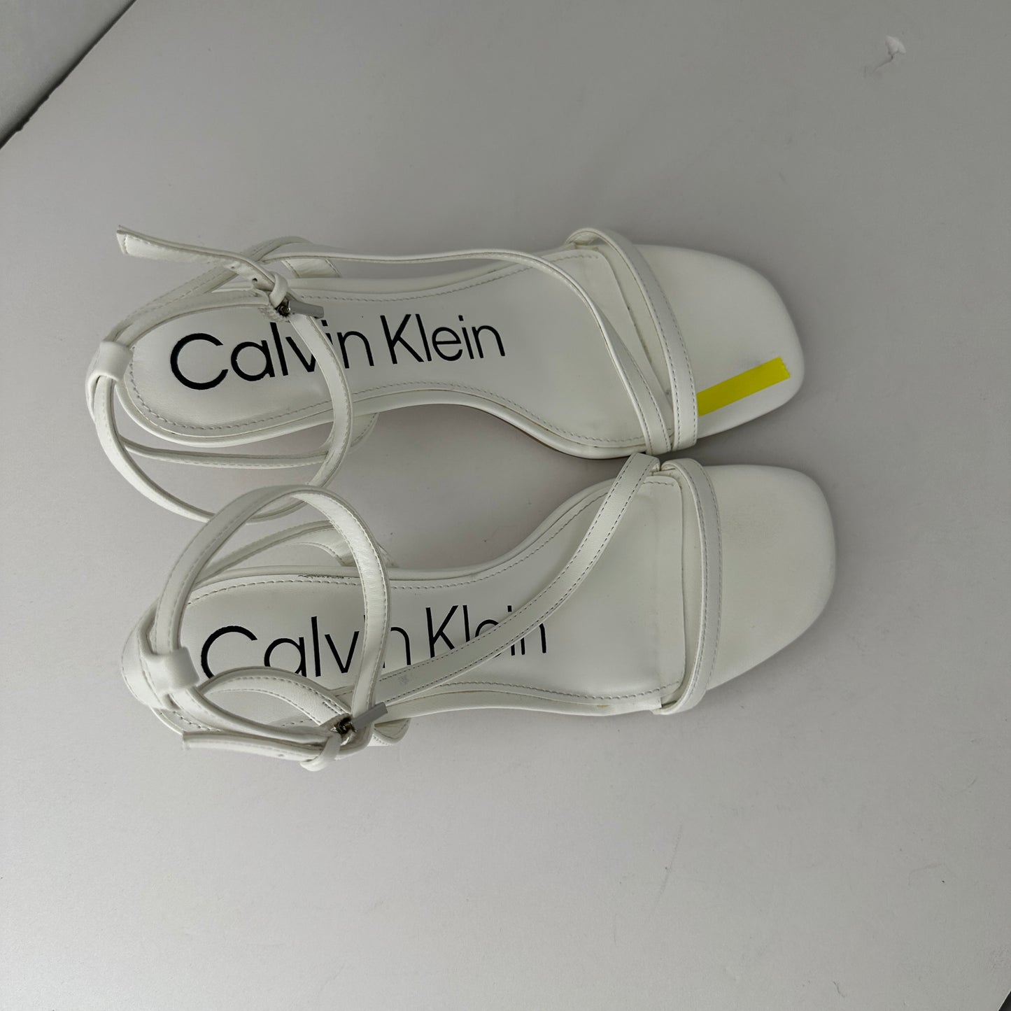 Calvin Klein Tegin Sandal Heel White Adjustable Ankle Strap 2.5" Stiletto Heel Open Toe Lightweight Limited Edition