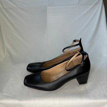 Naturalizer Black Leather Strap Heel Black Ankle Strap 3" Heel Soft Leather Platform Padded