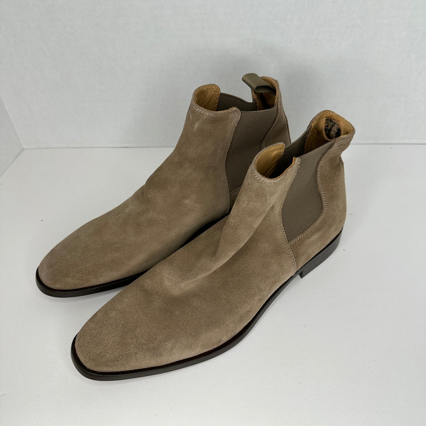 Hugo Boss Chelsea Boots Brown Slip On Suede 5" Calf Tube Hand Made Supportive