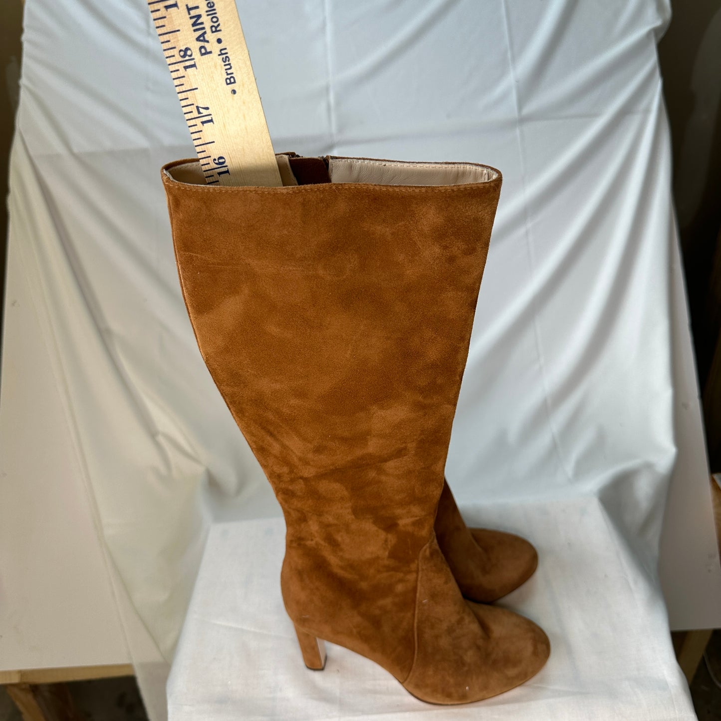 AGL Suede Knee High Boots Brown and Beige Suede 16" High Tube Full Height Zipper 3.5" Heel Made in Italy