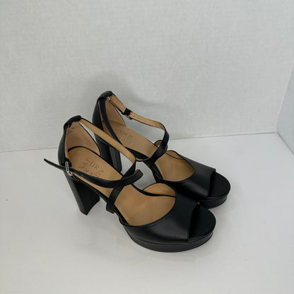 Naturalizer Melody Black Black 4" Heel Sandal Platform Soft Leather Buckle Ajustable Strap