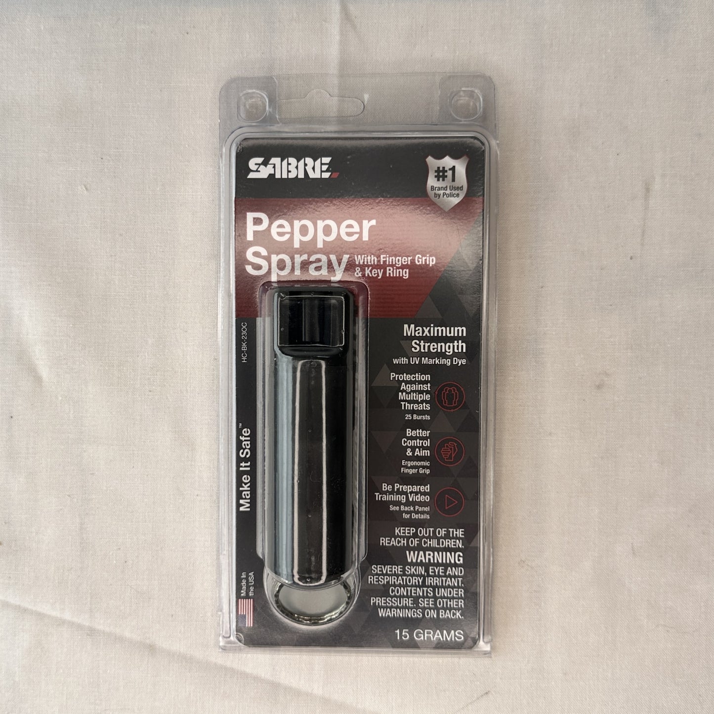 Sabre Black Keychain Pepper Spray Maximum Strength 25 Bursts 15 Grams