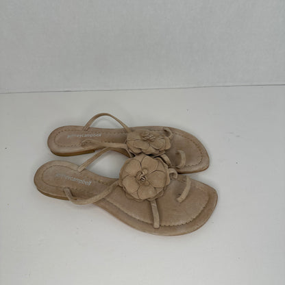 Jeffrey Campbell Tropico Sandals Beige Slip On Laces and Straps Floral Accent Leather Upper Suede Material