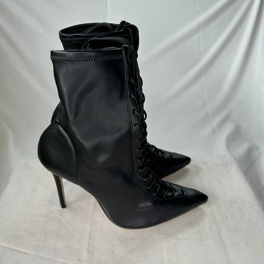 Schutz Tall Boots Black Soft Nappa Leather Lace-Up Lightweight Stiletto Heel Above Ankle Tube