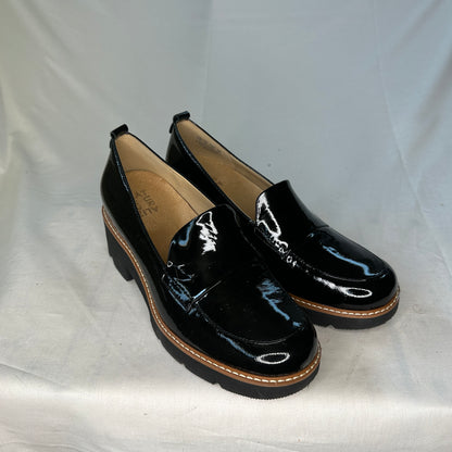 Naturalizer Lug Sole Loafer Black Leather Suede Inside Rubber Outsole Slip On 2" Wedge