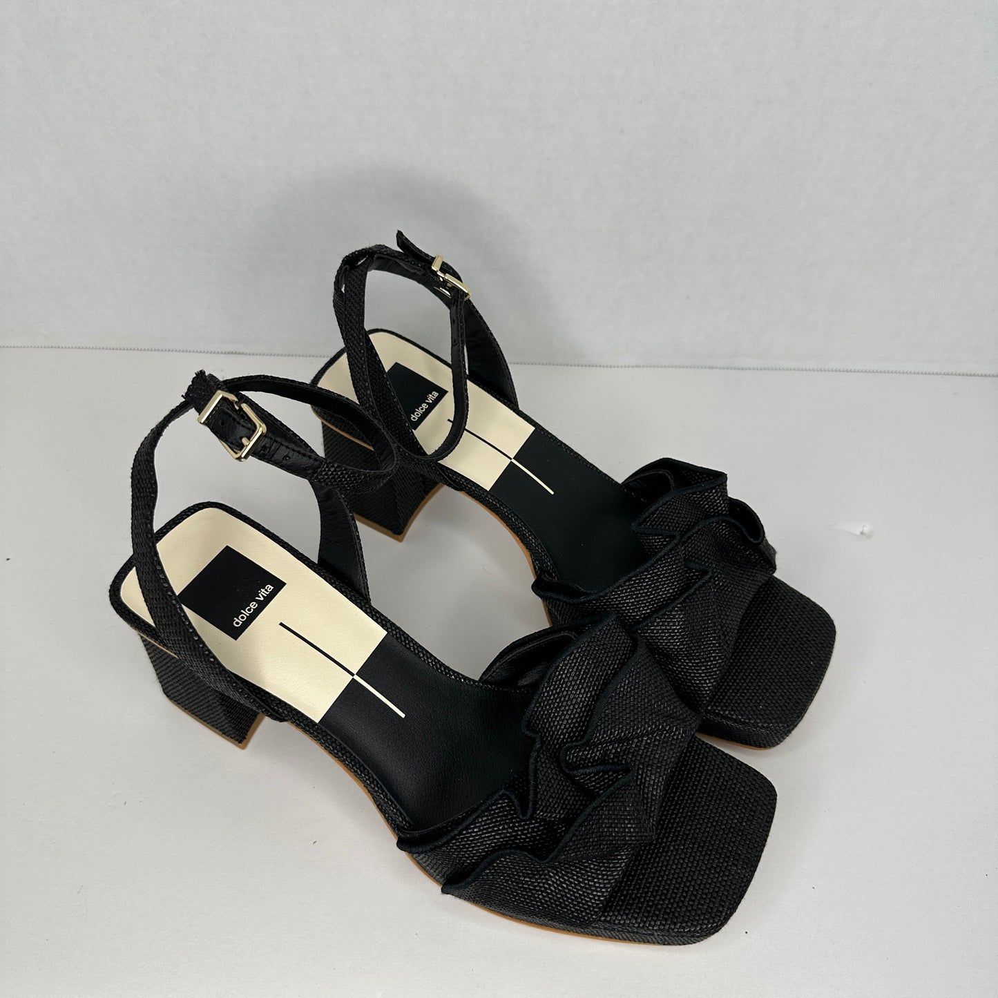 Dolce Vita Cheer Heels Black Lightweight Ankle Strap Buckle Adjustable Block Heel 3" Heel