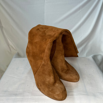 AGL Suede Knee High Boots Brown and Beige Suede 16" High Tube Full Height Zipper 3.5" Heel Made in Italy