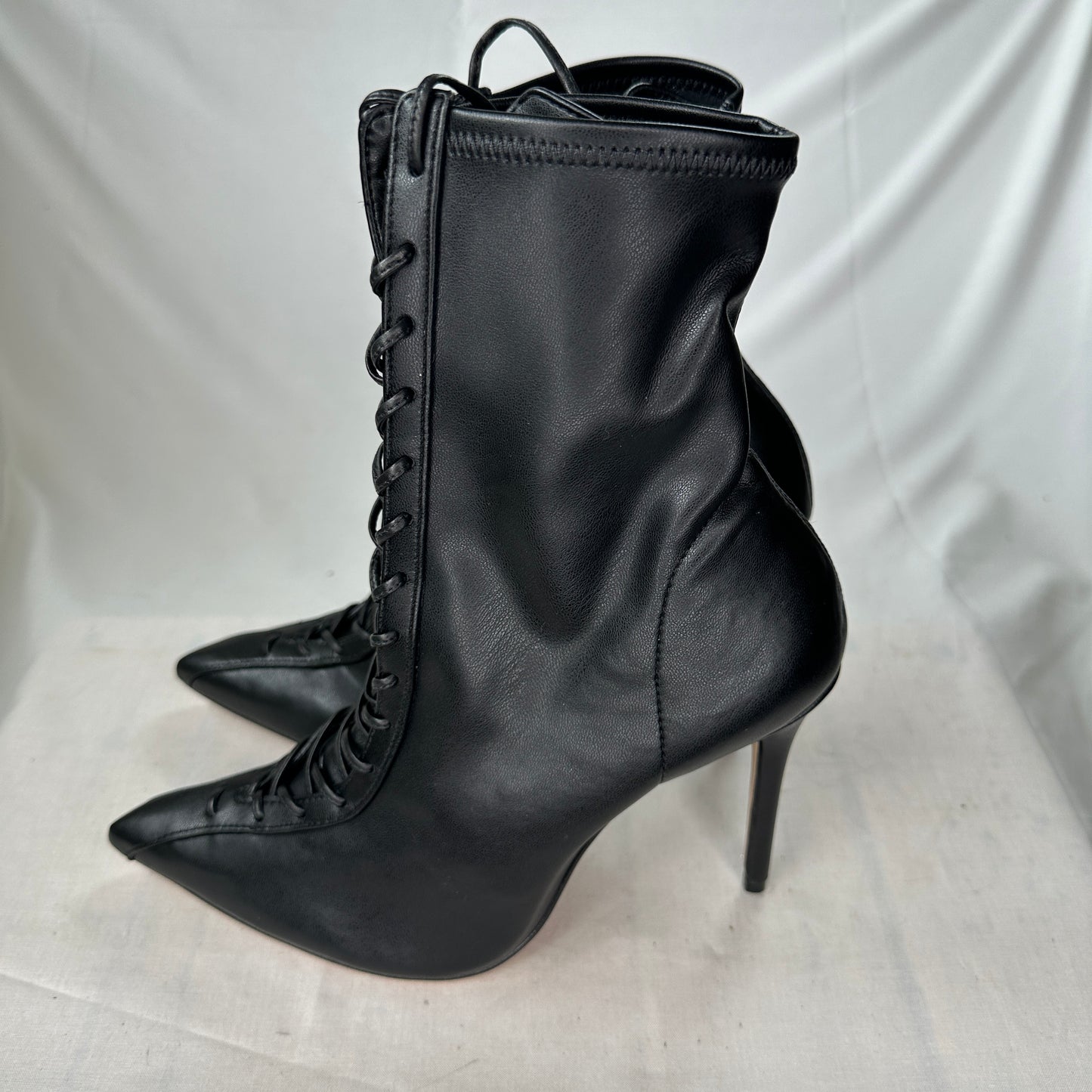 Schutz Tall Boots Black Soft Nappa Leather Lace-Up Lightweight Stiletto Heel Above Ankle Tube