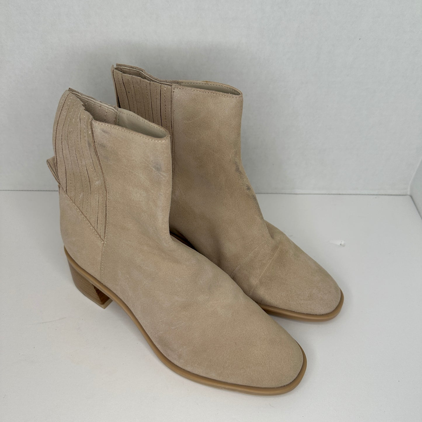 Dolce Vita Suede H2O Boots Beige Slip On 2" Heel Beige Ankle High Accents