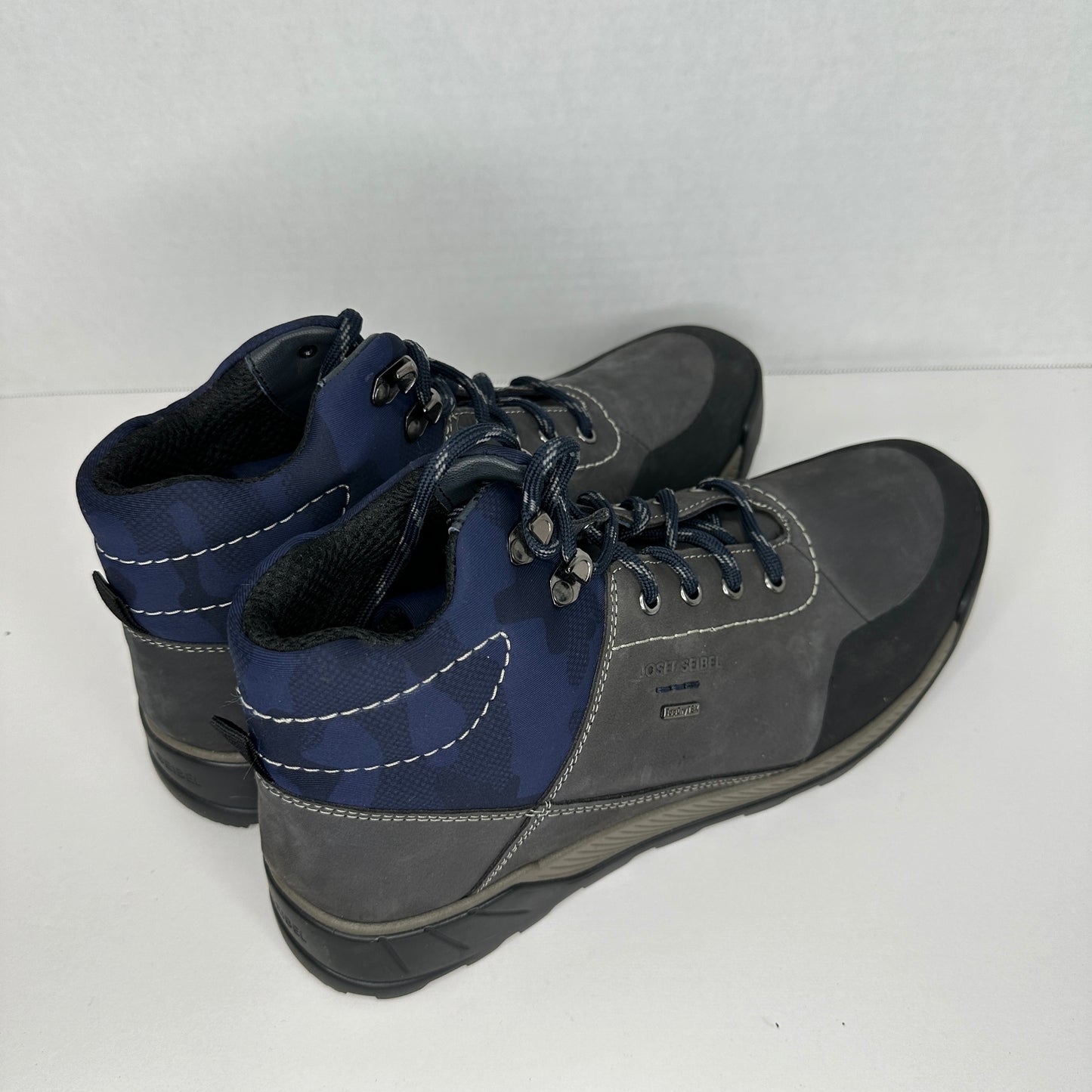 Josef Seibel Hiking Boots Gray, Blue, Silver Lace Up Waterproof Weatherproof Hiking/Outdoor Arch Support and Comfortable