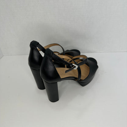 Naturalizer Melody Black Black 4" Heel Sandal Platform Soft Leather Buckle Ajustable Strap