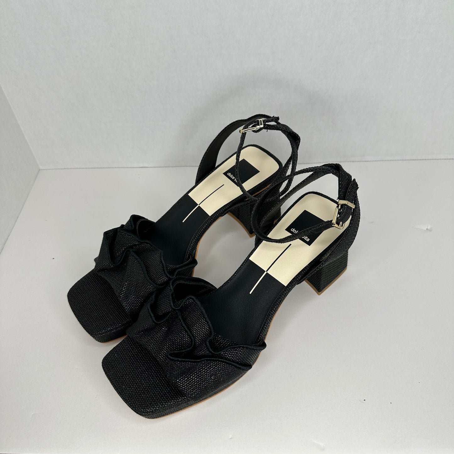 Dolce Vita Cheer Heels Black Lightweight Ankle Strap Buckle Adjustable Block Heel 3" Heel