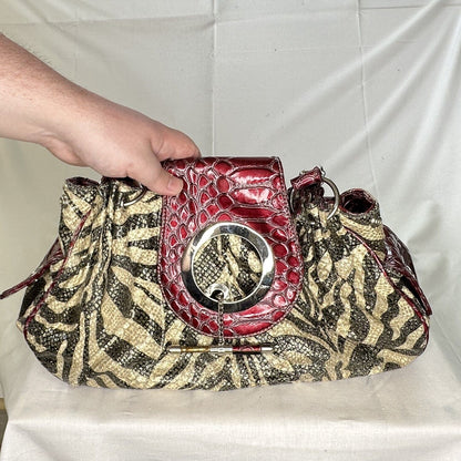 GG...ing Womens Bling XL Sized Handbag Shoulderbag Red White Black Tiger Stripes