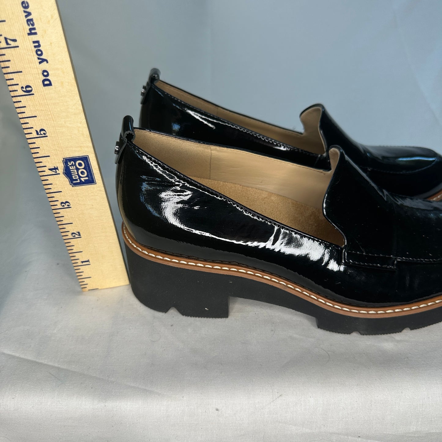 Naturalizer Lug Sole Loafer Black Leather Suede Inside Rubber Outsole Slip On 2" Wedge