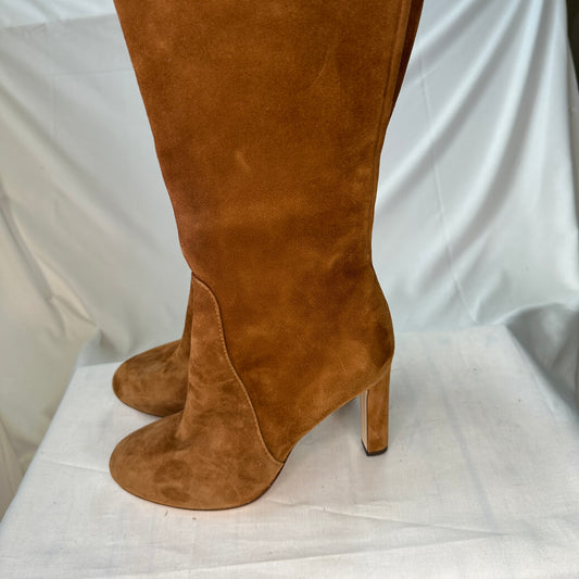 AGL Suede Knee High Boots Brown and Beige Suede 16" High Tube Full Height Zipper 3.5" Heel Made in Italy