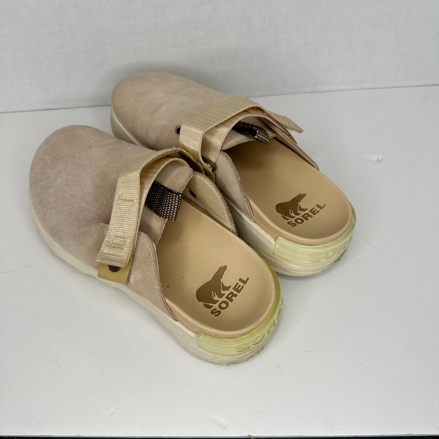 Sorel Viibe Suede Slippers Pastel Pink/Beige Adjustable Strap Pastel Pink/Beige Lightweight Casual Closed Toe