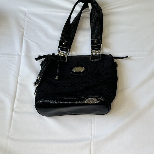 Donna Sharp Black Leather Purse with Zipper, Ornaments, and Zippered Pockets