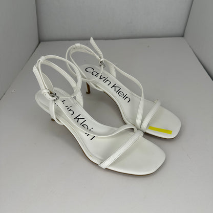 Calvin Klein Tegin Sandal Heel White Adjustable Ankle Strap 2.5" Stiletto Heel Open Toe Lightweight Limited Edition