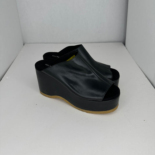 Kelsi Dagger Brooklyn Black 3.5" Platform Sandal Slip On Leather Lightweight Open Toe