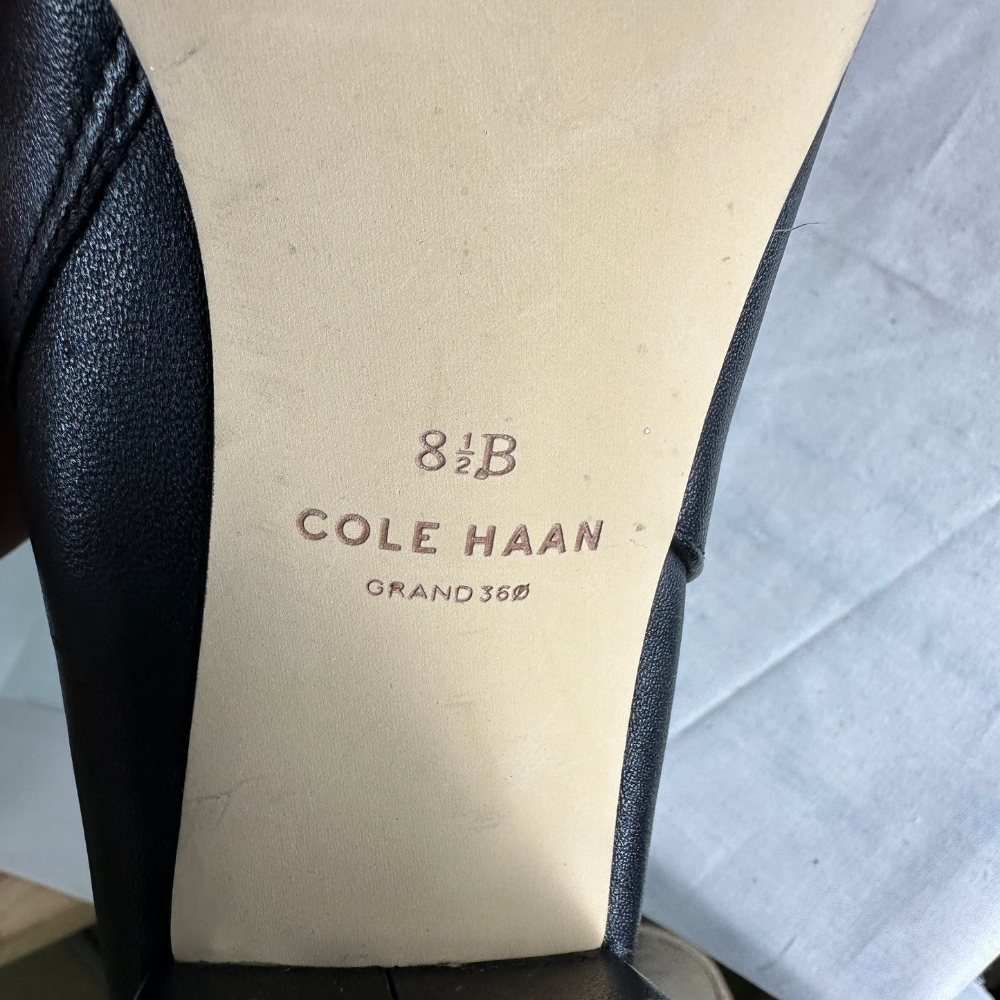 Cole Haan High Heel Boots Grand 360 Leather Black w/ Beige Bottoms and Gold Zipper Black Leather Platform Heel Zipper Open Box