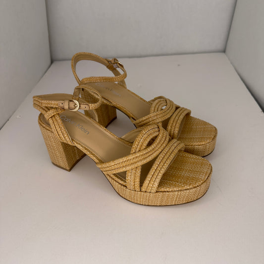 Calvin Klein Lailly Light and Natural Platform Sandal Heel Open Toe Adjustable Buckle Lightweight Synthetic Fabric