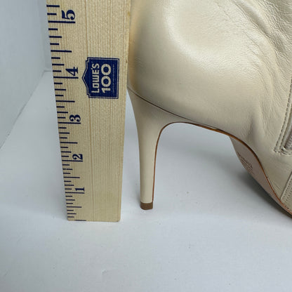 Schutz Betsey Bootie Heels Egg Shell/Ivory White 4" Heel Zipper 6" Tube Mid-Calf High Stiletto Heel