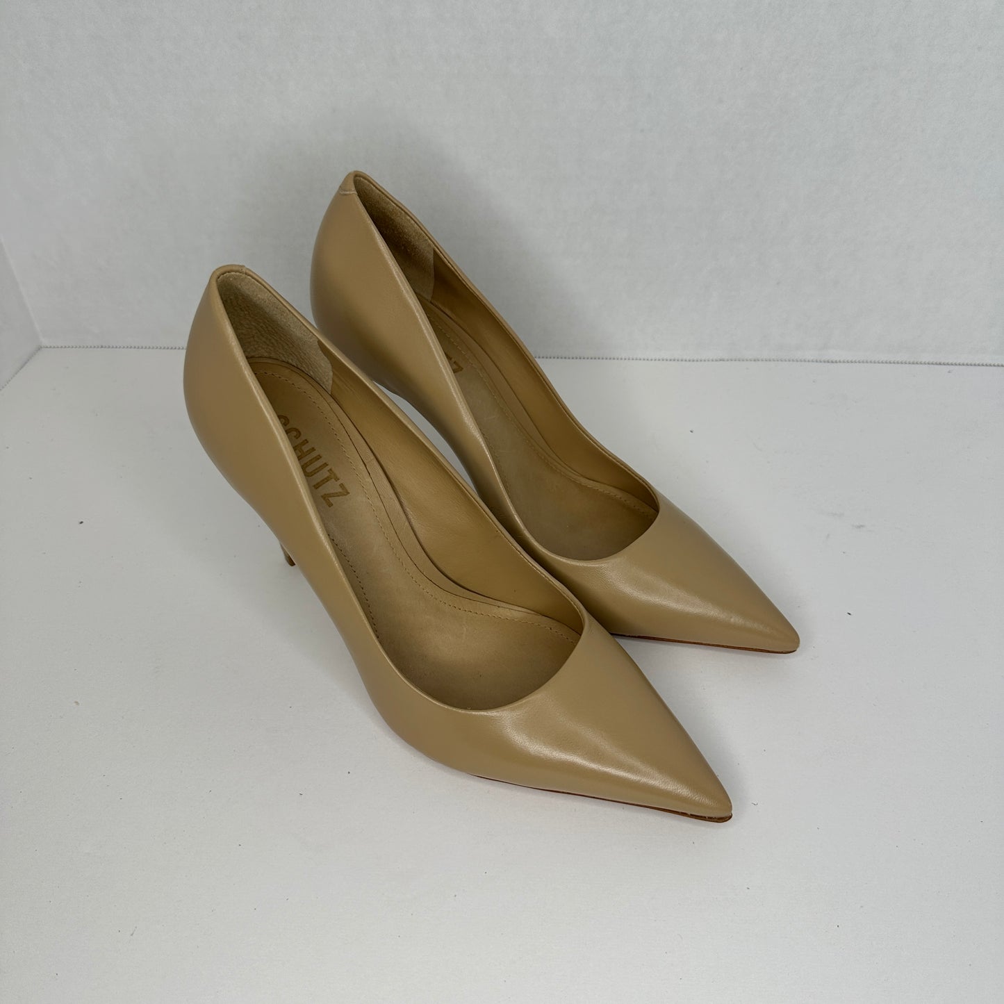 Schultz Extra High Heel Beige/Cream Slip On Leather Stiletto Cap Toe Lightweight