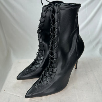 Schutz Tall Boots Black Soft Nappa Leather Lace-Up Lightweight Stiletto Heel Above Ankle Tube