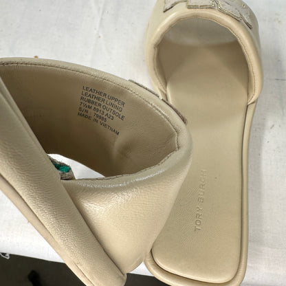 Tory Burch Ines Double T Leather Slides Dulce de Leche/Gold Memory Foam Limited Edition