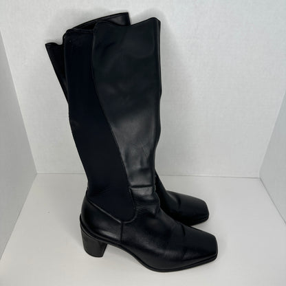 Naturalizer Heel Boots Black Slip On and Zipper Weatherproof Leather Knee High Wide Cap Toe