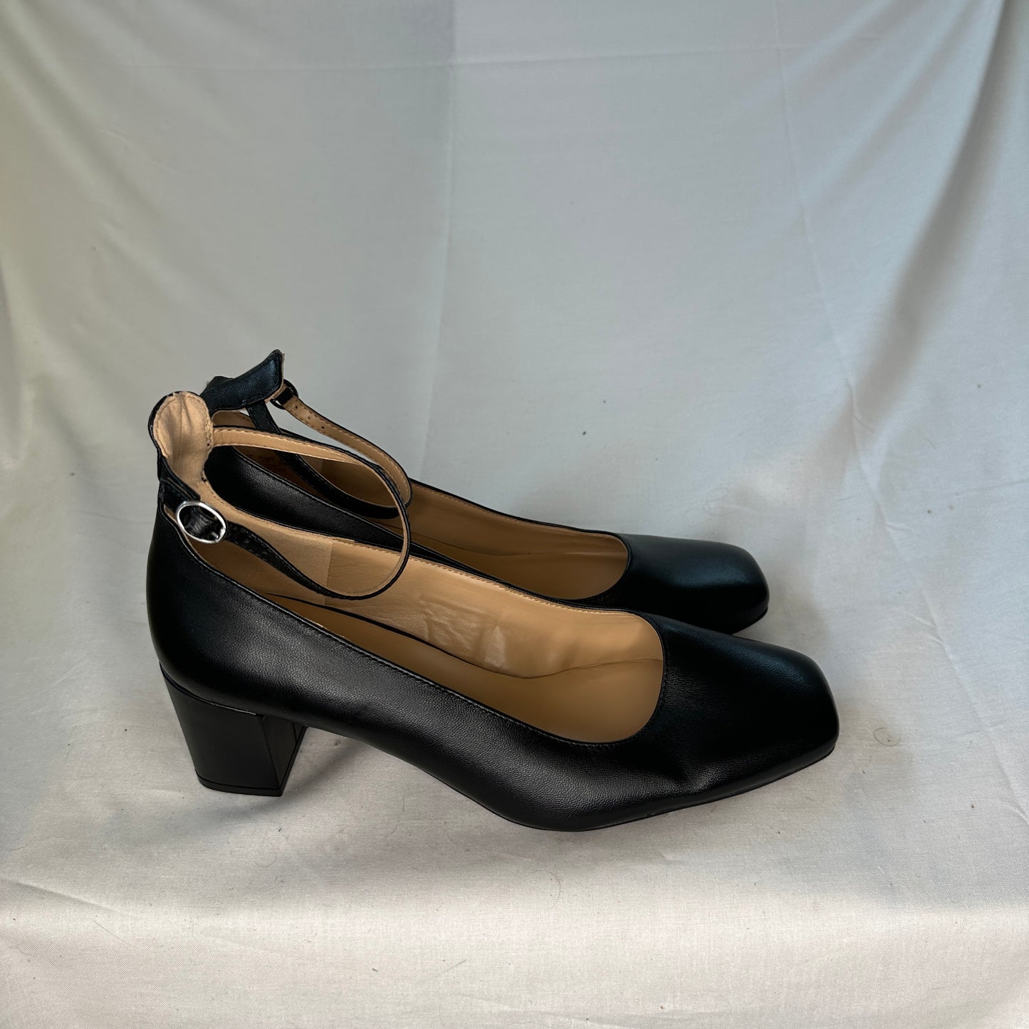 Naturalizer Black Leather Strap Heel Black Ankle Strap 3" Heel Soft Leather Platform Padded