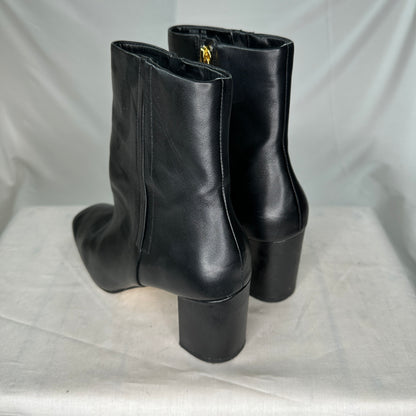 Cole Haan High Heel Boots Grand 360 Leather Black w/ Beige Bottoms and Gold Zipper Black Leather Platform Heel Zipper Open Box