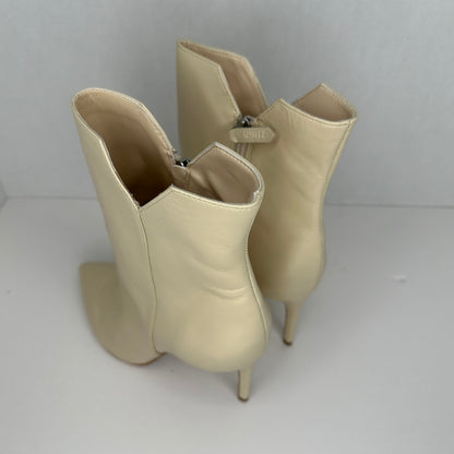 Schutz Betsey Bootie Heels Egg Shell/Ivory White 4" Heel Zipper 6" Tube Mid-Calf High Stiletto Heel